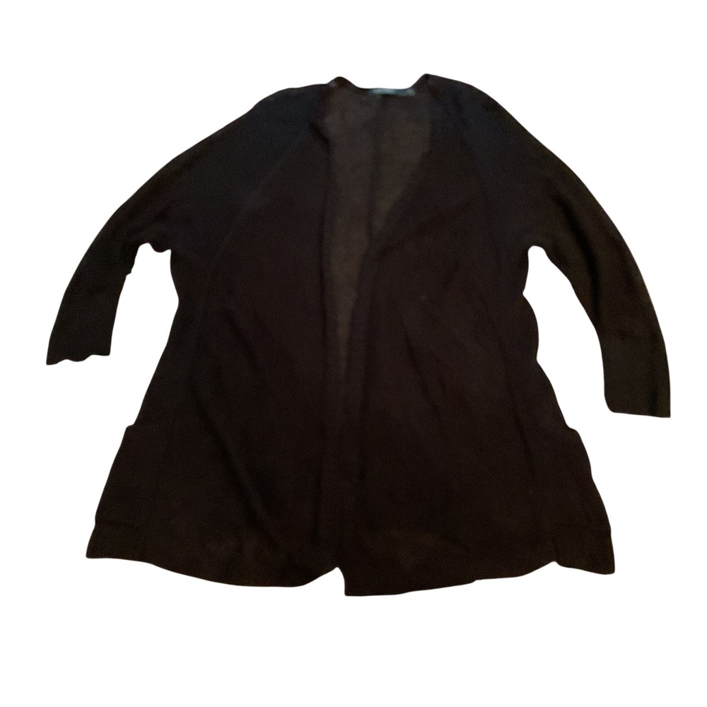 Lauren Ralph Lauren Black Open Front Cardigan Sweater Pockets Large